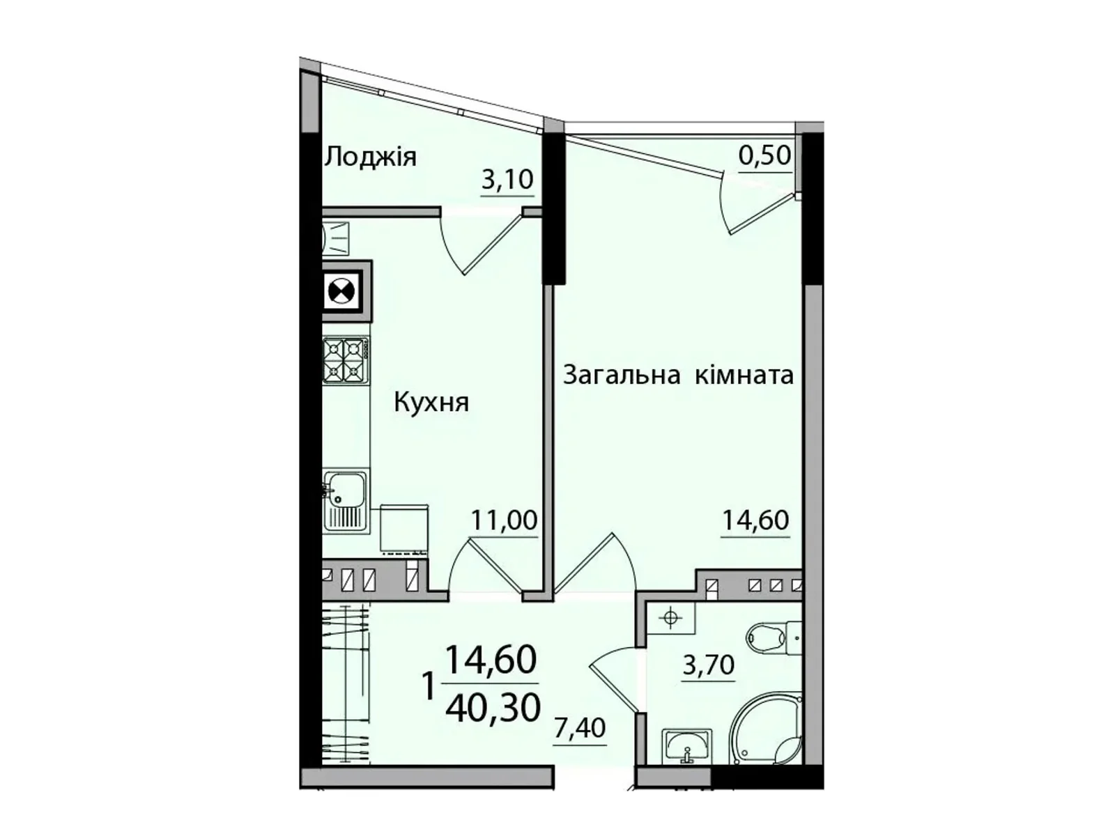 Продається 1-кімнатна квартира 40.3 кв. м у Чернівцях, вул. Руська, 238