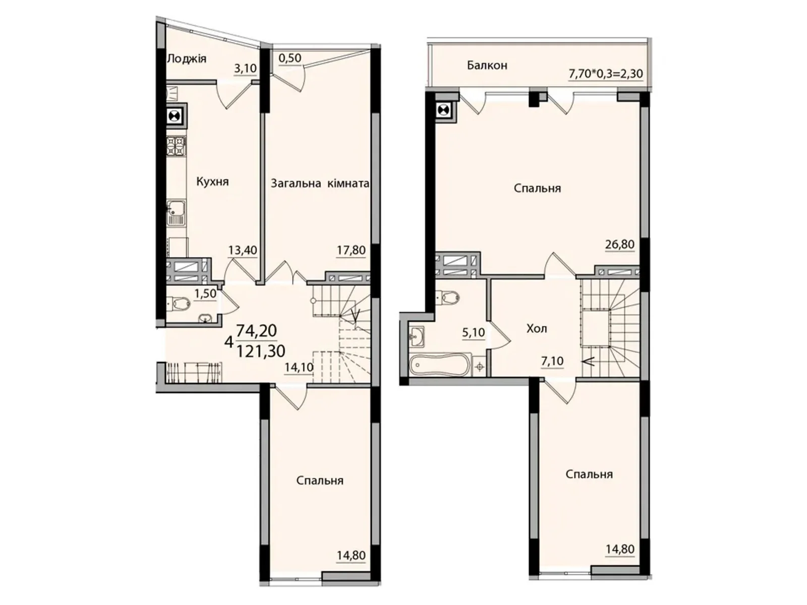 Продается 4-комнатная квартира 121.3 кв. м в Черновцах - фото 1