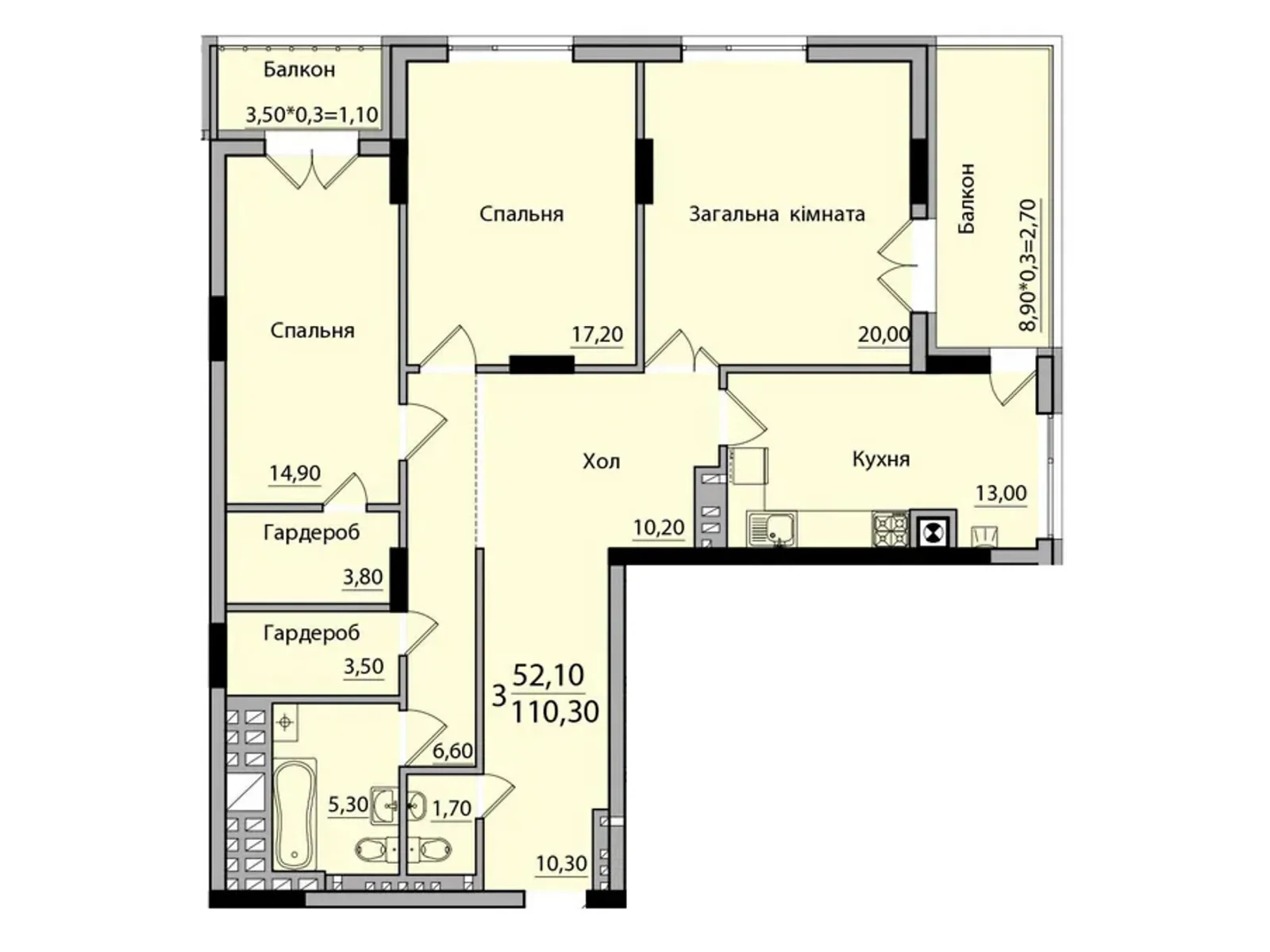 Продається 3-кімнатна квартира 105.8 кв. м у Чернівцях, цена: 76176 $