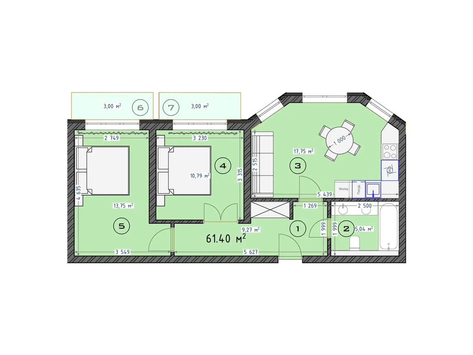 Продается 2-комнатная квартира 62 кв. м в Броварах, цена: 46558 $