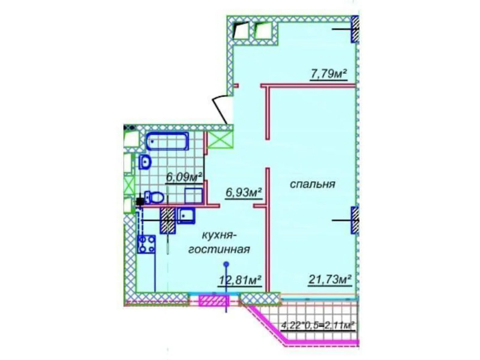 Продається 2-кімнатна квартира 58.23 кв. м у Дніпрі, вул. Європейська, 9а, 11, 5