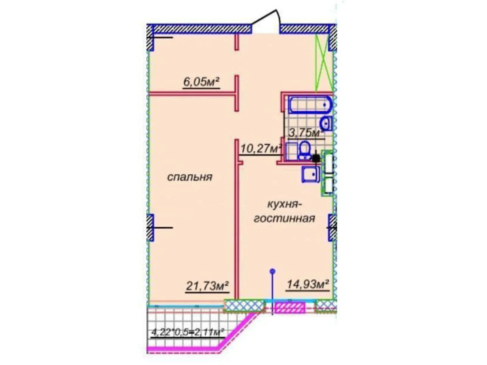 Продається 2-кімнатна квартира 60.13 кв. м у Дніпрі - фото 1