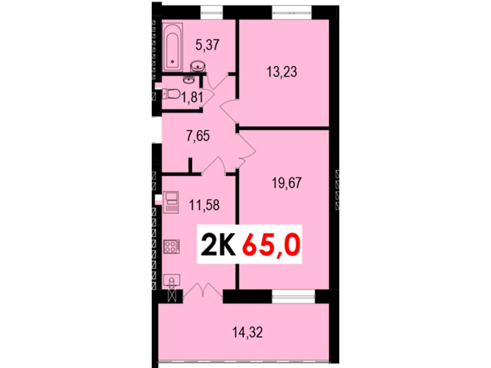 Продается 2-комнатная квартира 64.3 кв. м в Волчинце, цена: 48225 $