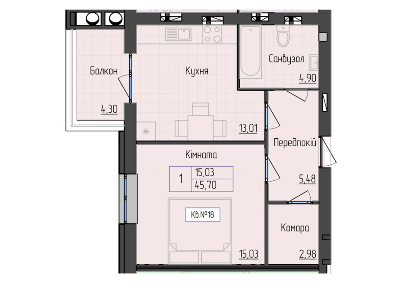 Продается 1-комнатная квартира 45.7 кв. м в Мукачеве, ул. Объездная, а,б,в,г,д