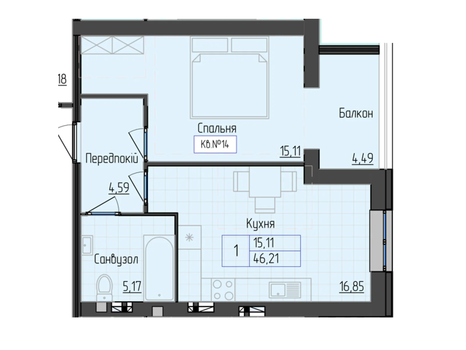 Продається 1-кімнатна квартира 46.21 кв. м у Мукачеві, цена: 35048 $