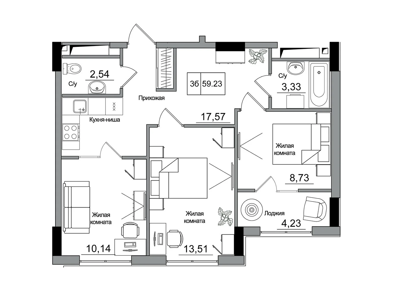 Продается 3-комнатная квартира 60.05 кв. м в Одессе, ул. Спрейса, 1