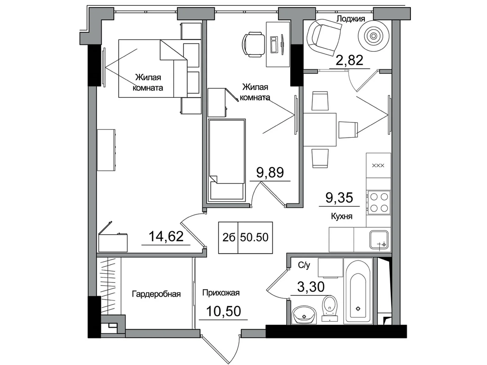 Продается 2-комнатная квартира 50.48 кв. м в Одессе, ул. Спрейса, 1