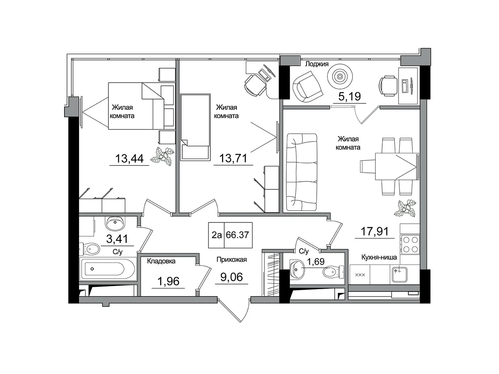 Продается 2-комнатная квартира 66.37 кв. м в Одессе, цена: 66835 $