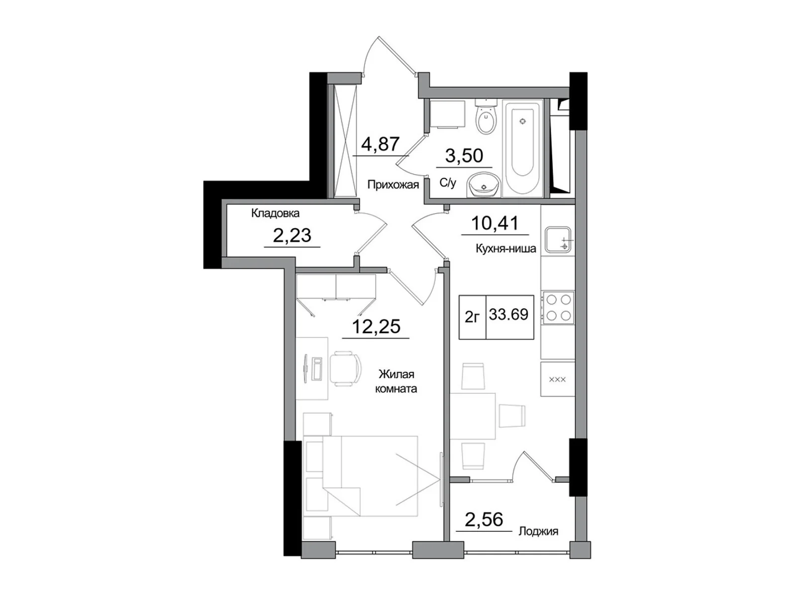 Продается 1-комнатная квартира 35.82 кв. м в Одессе, цена: 38184 $