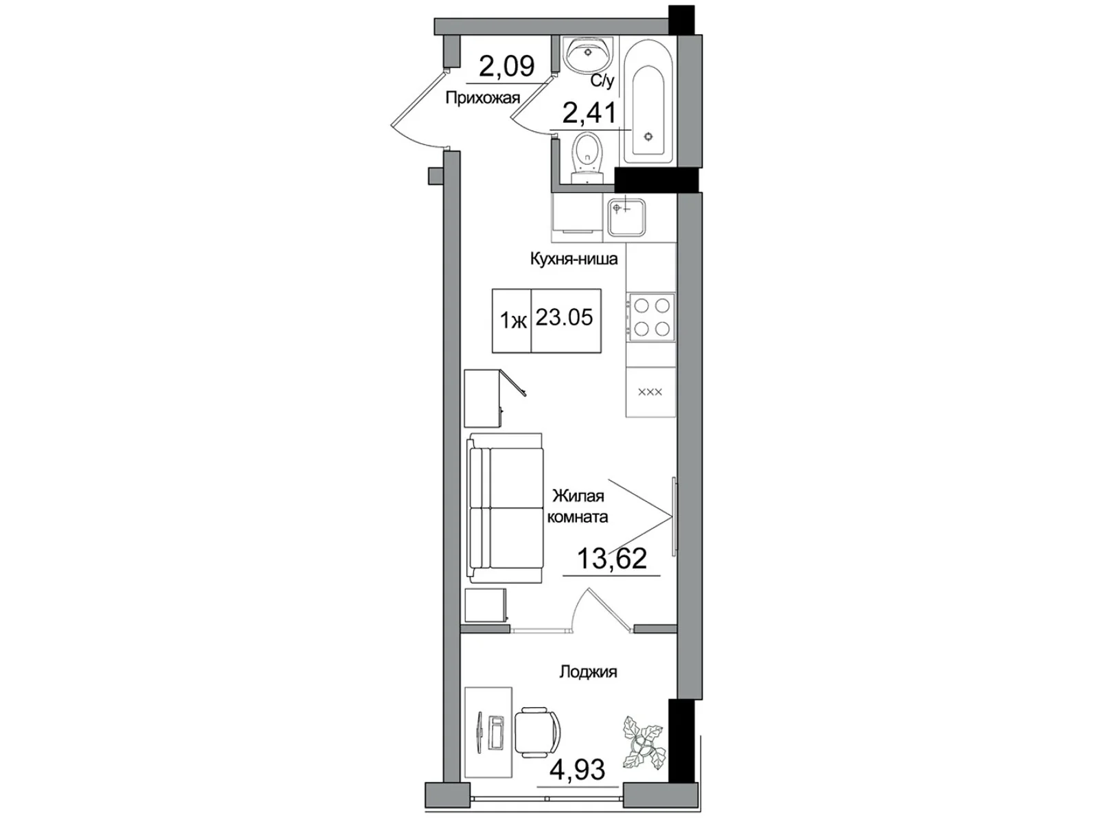 Продается 1-комнатная квартира 23.05 кв. м в Одессе, цена: 25240 $