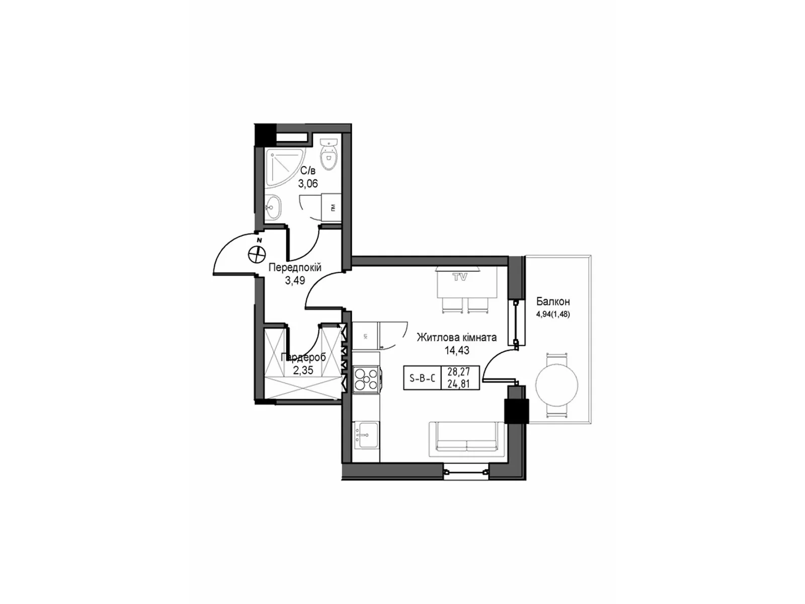 Продается 1-комнатная квартира 28.27 кв. м в Одессе, ул. Спрейса, 1