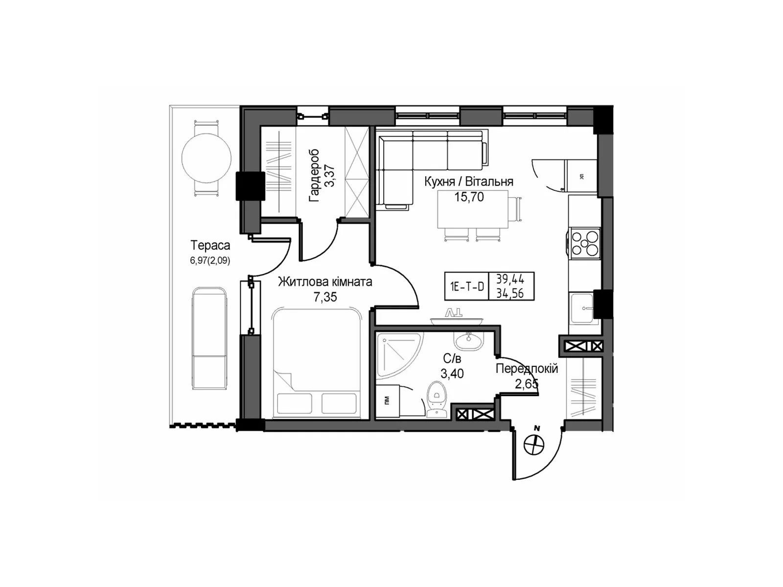 Продается 1-комнатная квартира 34.56 кв. м в Одессе, ул. Василия Спрейса, 1 - фото 1