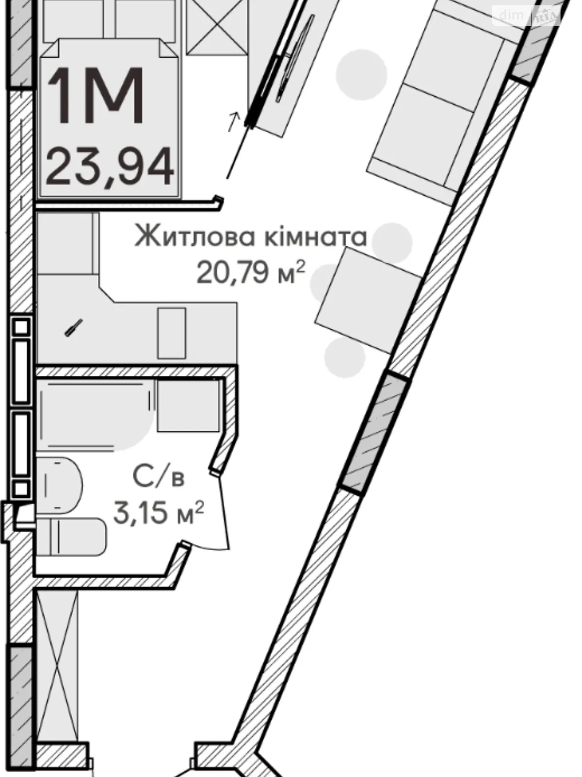 Продается 1-комнатная квартира 23.9 кв. м в Ирпене, ул. Достоевского - фото 1