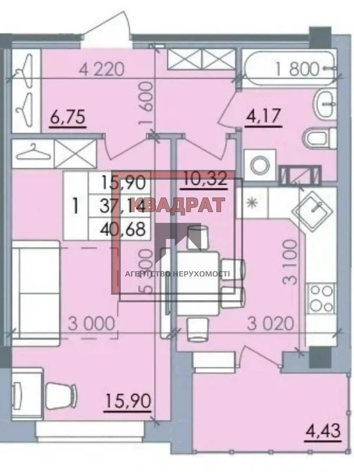 Продается 1-комнатная квартира 41 кв. м в Полтаве, ул. Башкирцевой Марии