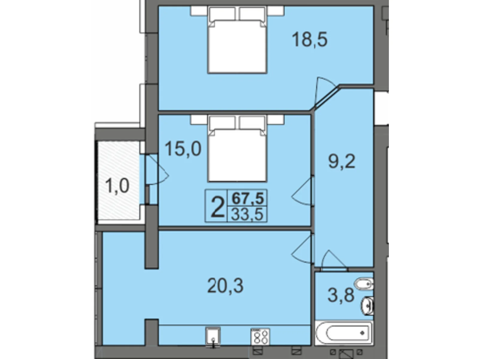 Продается 2-комнатная квартира 67.5 кв. м в Хмельницком, цена: 49122 $