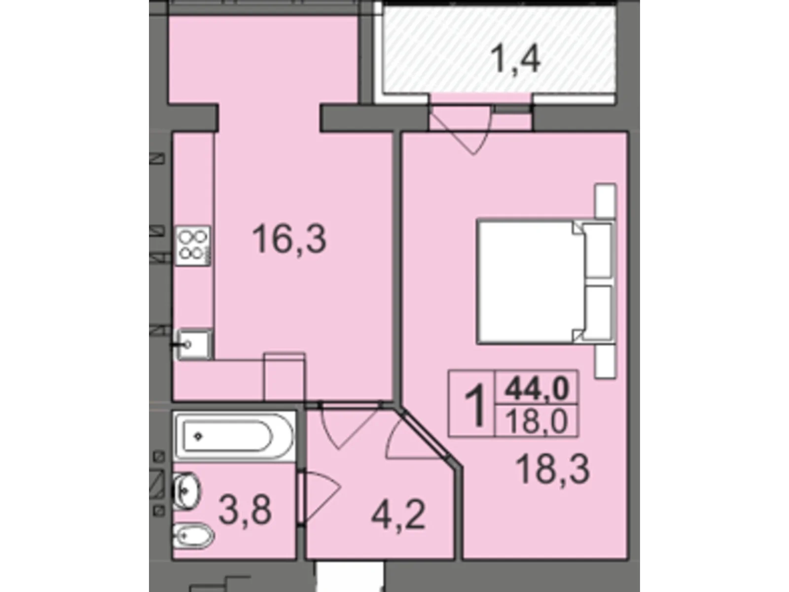 Продается 1-комнатная квартира 44 кв. м в Хмельницком, цена: 32345 $