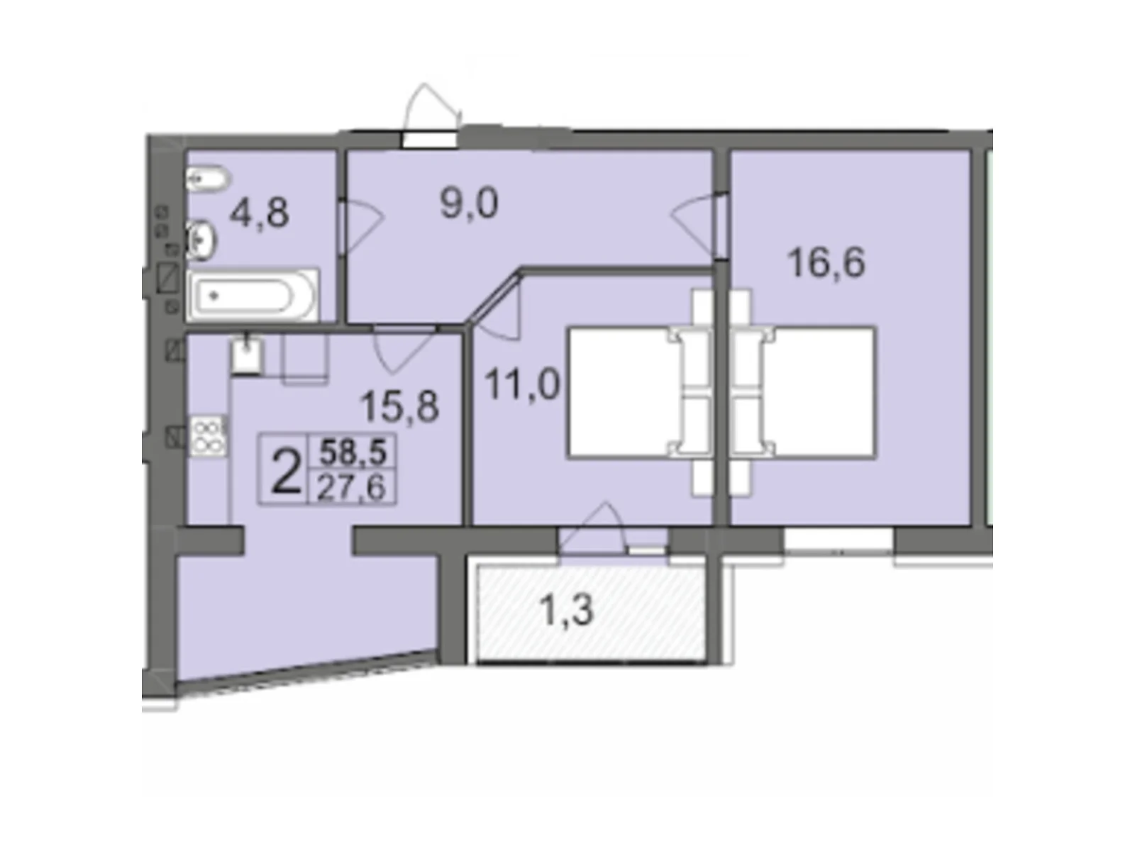 Продается 2-комнатная квартира 58.5 кв. м в Хмельницком, цена: 42572 $