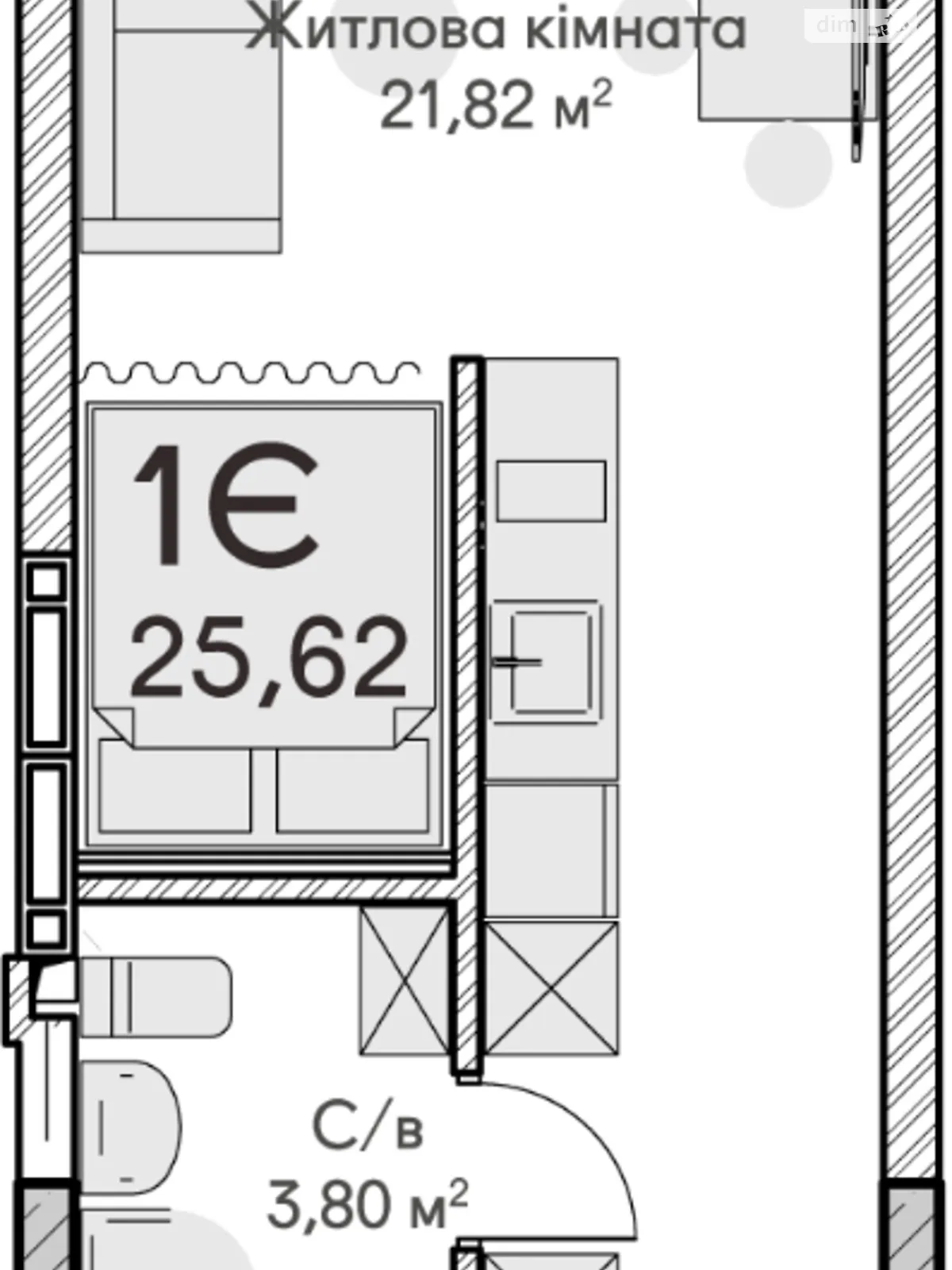 Продається 1-кімнатна квартира 25.6 кв. м у Ірпені, вул. Достоєвського