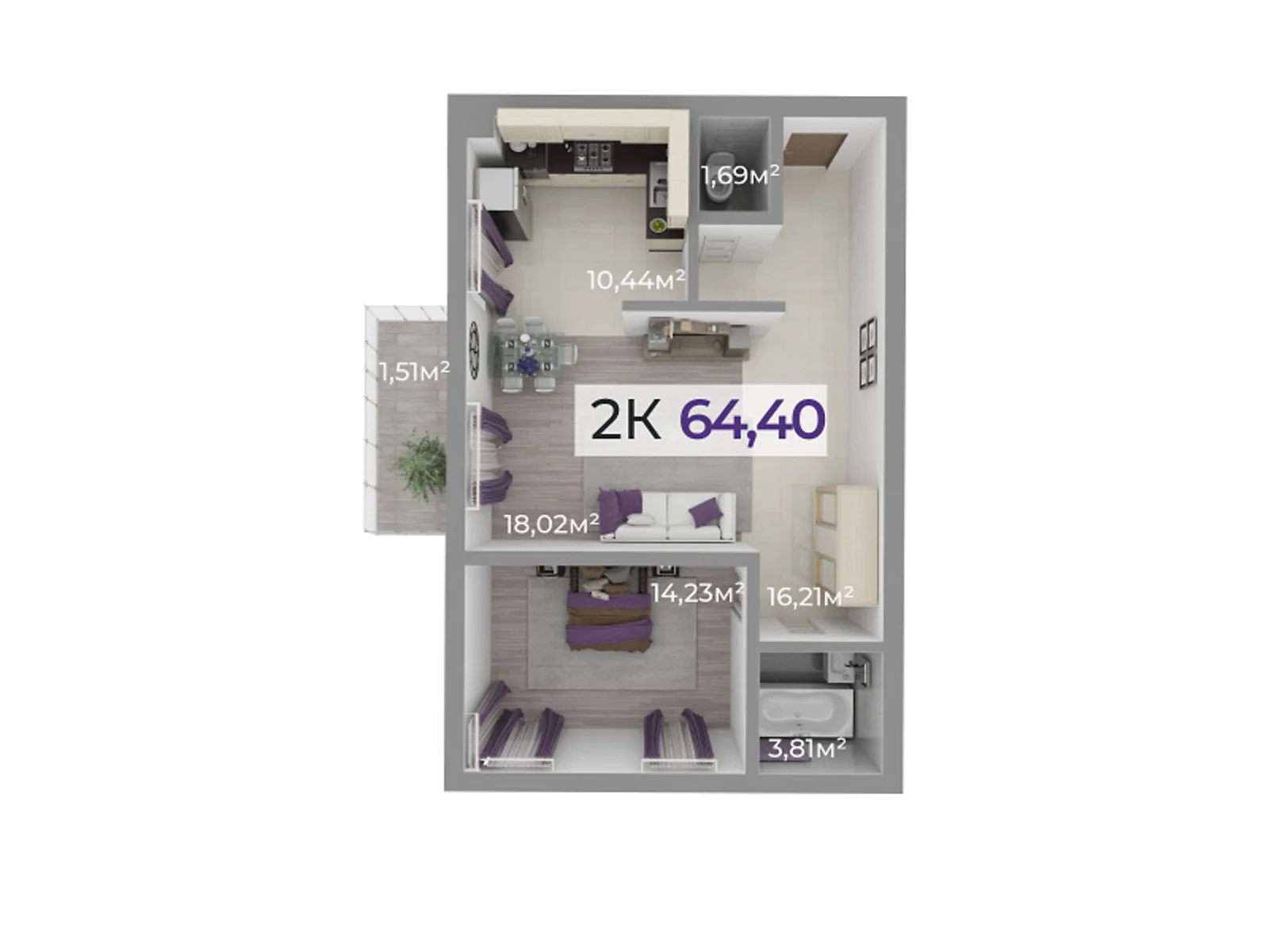 Продается 2-комнатная квартира 64.4 кв. м в Криховцы, цена: 50232 $ - фото 1
