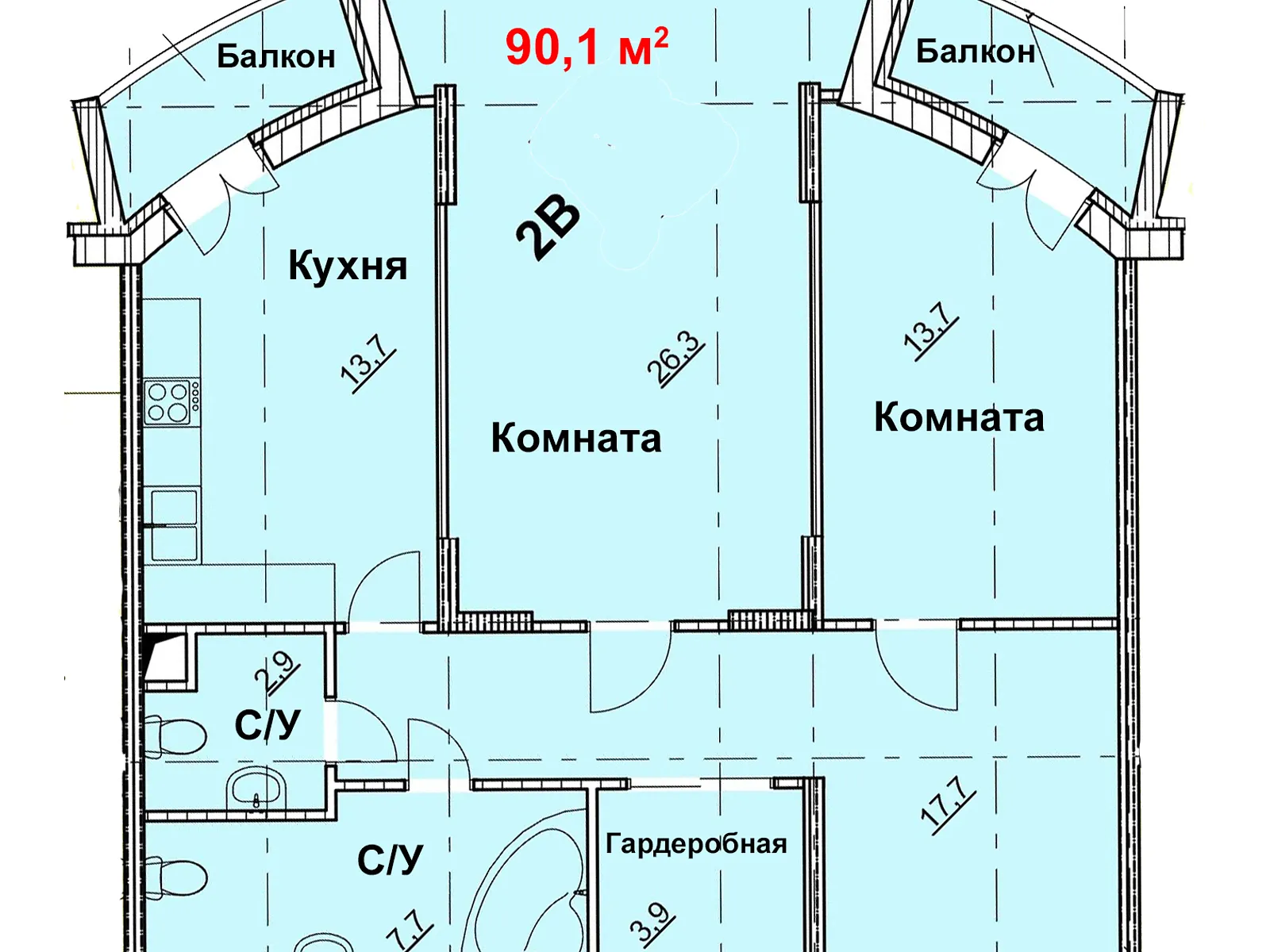 Продається 2-кімнатна квартира 91 кв. м у Одесі, плато Гагарінське