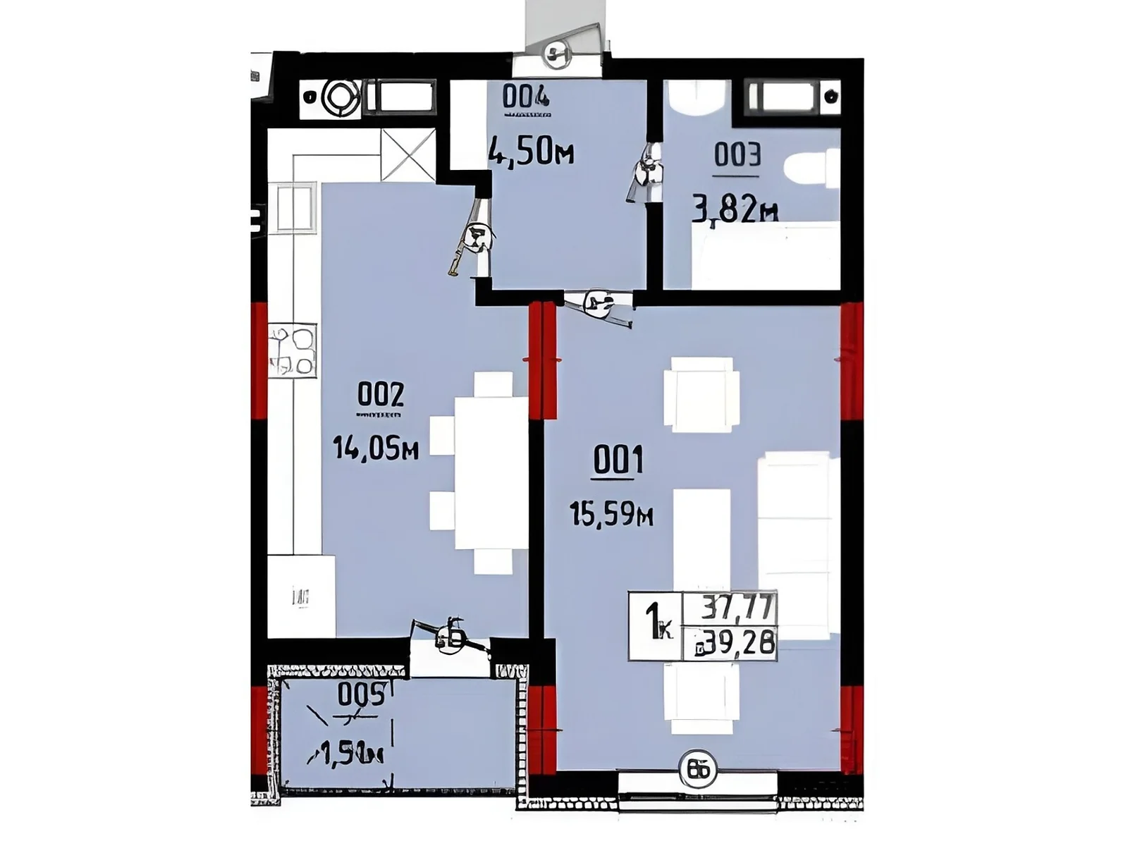 Продается 1-комнатная квартира 39.28 кв. м в Ивано-Франковске, ул. Ленкавского