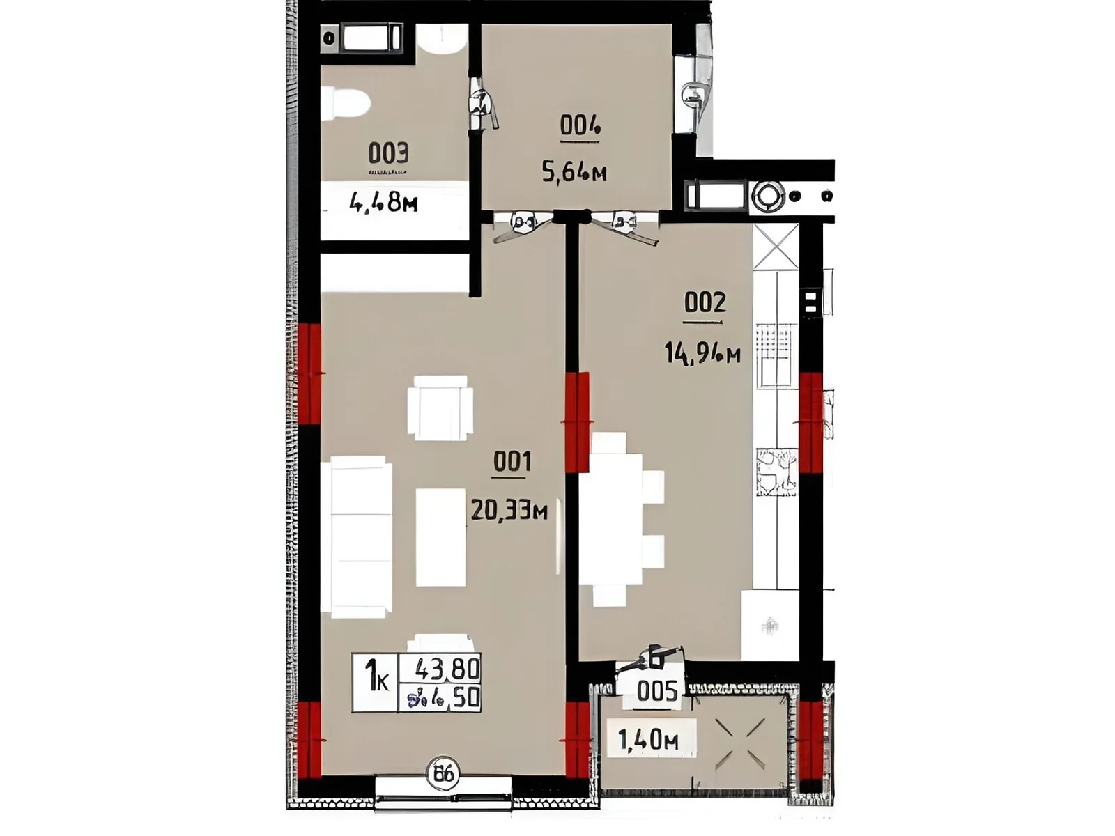 Продается 1-комнатная квартира 44.5 кв. м в Ивано-Франковске, ул. Ленкавского, 2А