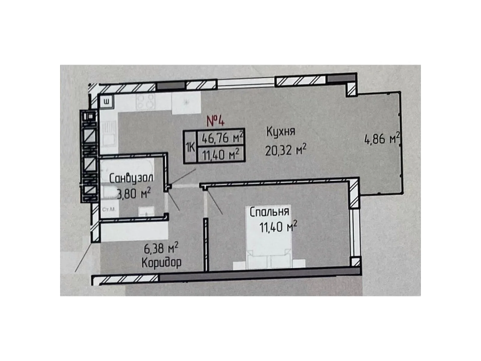 1-комнатная квартира 46.76 кв. м в Тернополе, цена: 42084 $