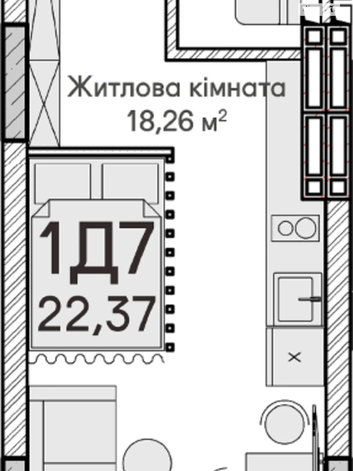 Продається 1-кімнатна квартира 22 кв. м у Ірпені, пров. Озерний, 72