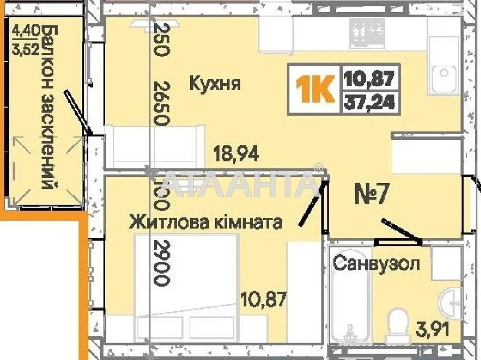 Продается 1-комнатная квартира 37.24 кв. м в Одессе, ул. Слободская, 562