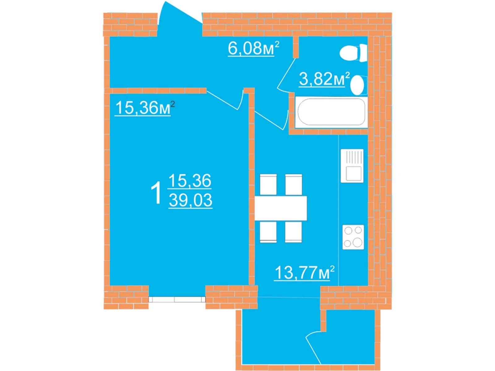 Продается 1-комнатная квартира 40.02 кв. м в Хмельницком, ул. Черновола Вячеслава, 176/1