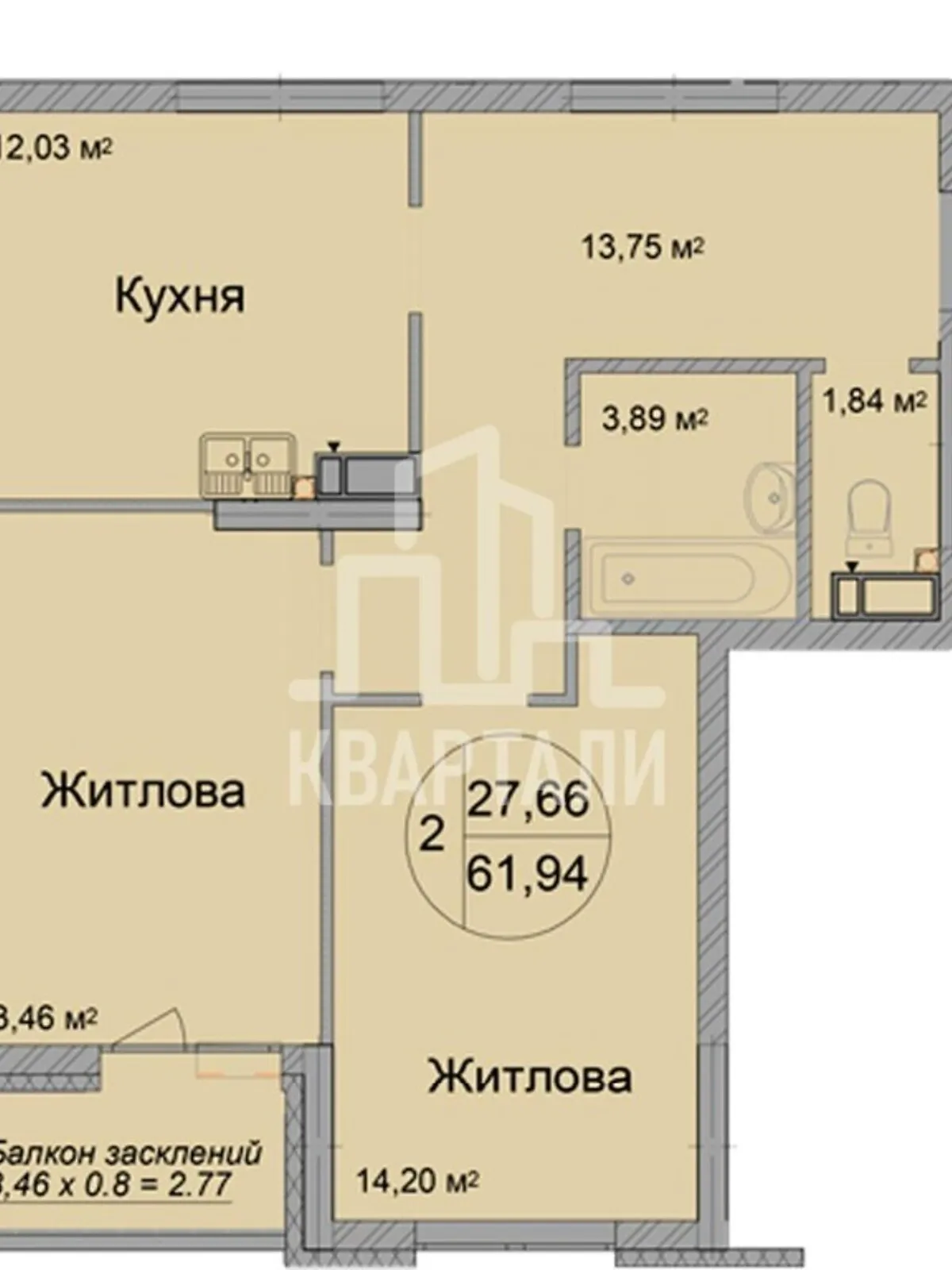 Продається 2-кімнатна квартира 62 кв. м у Києві - фото 2