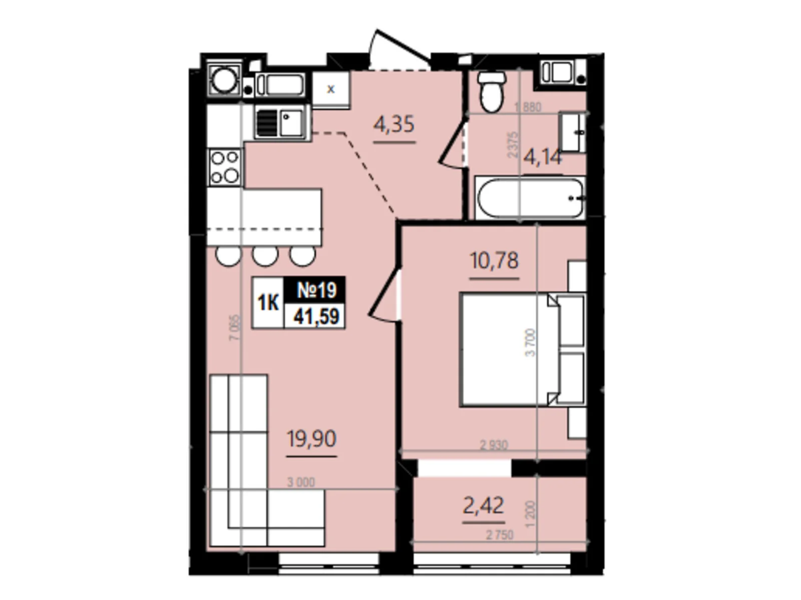 Продается 1-комнатная квартира 44.35 кв. м в Винниках, цена: 38363 $