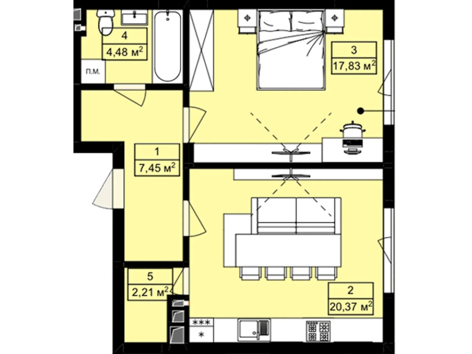 Продается 1-комнатная квартира 52.34 кв. м в Лисиничах, цена: 54161 $