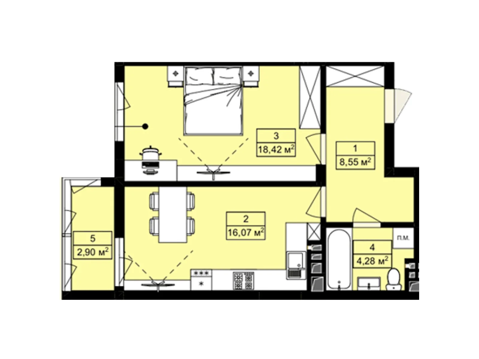 Продається 1-кімнатна квартира 50.22 кв. м у Лисиничах, цена: 54555 $