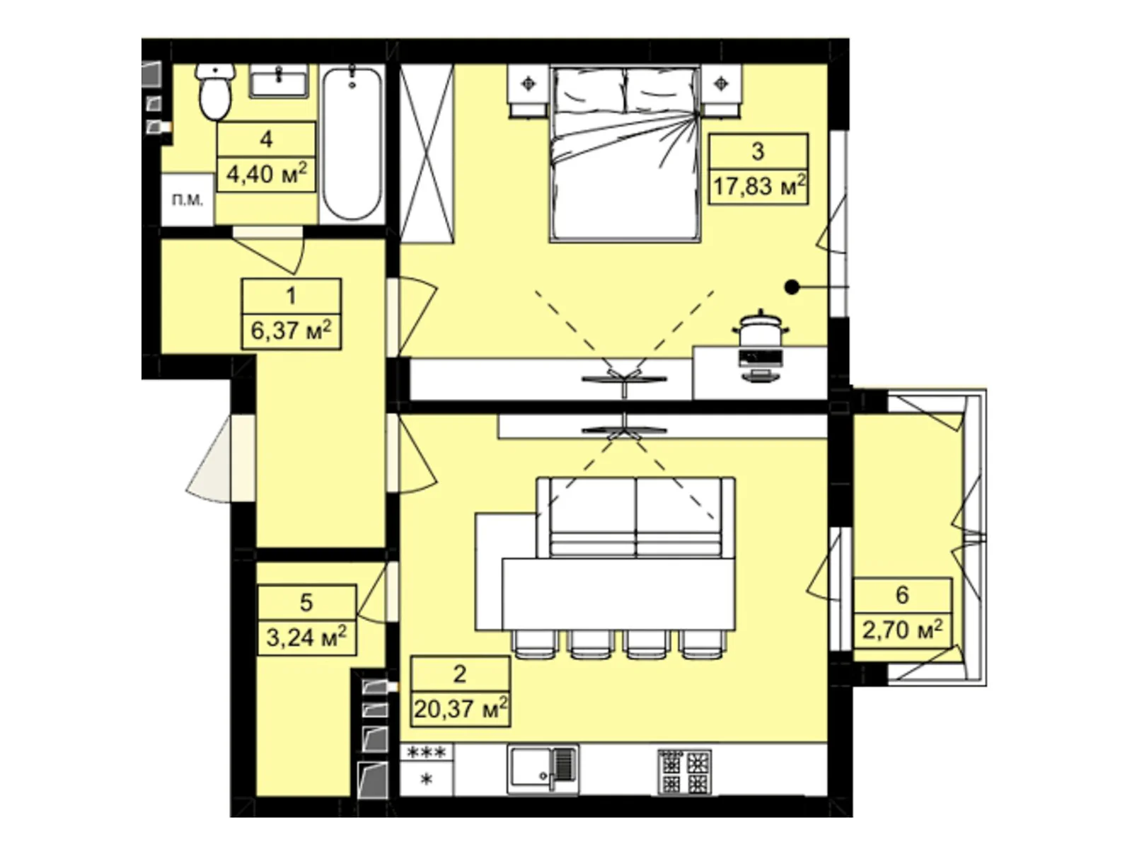 Продается 1-комнатная квартира 54.91 кв. м в Лисиничах, цена: 59094 $