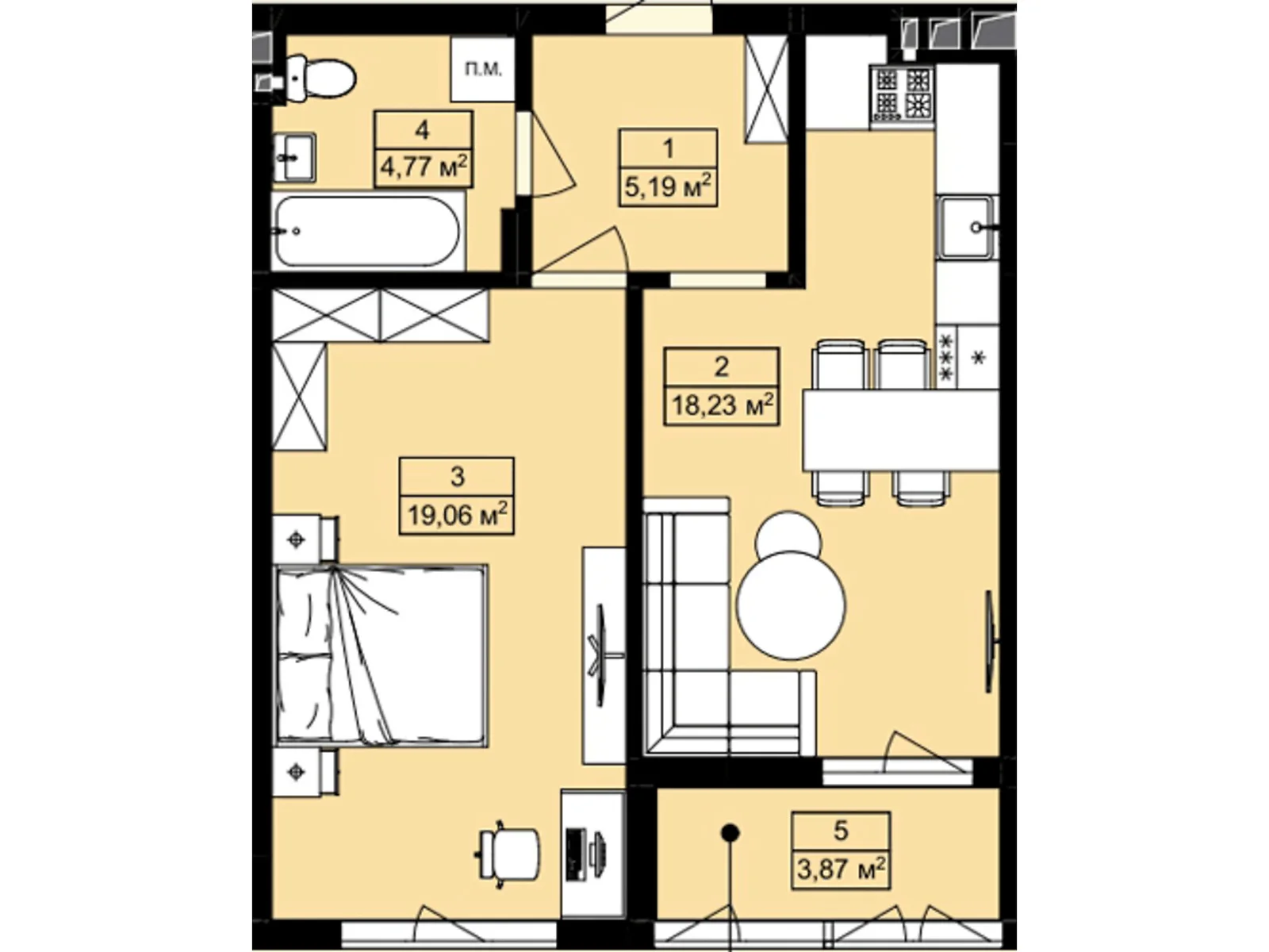 Продається 1-кімнатна квартира 51.12 кв. м у Лисиничах, цена: 52965 $