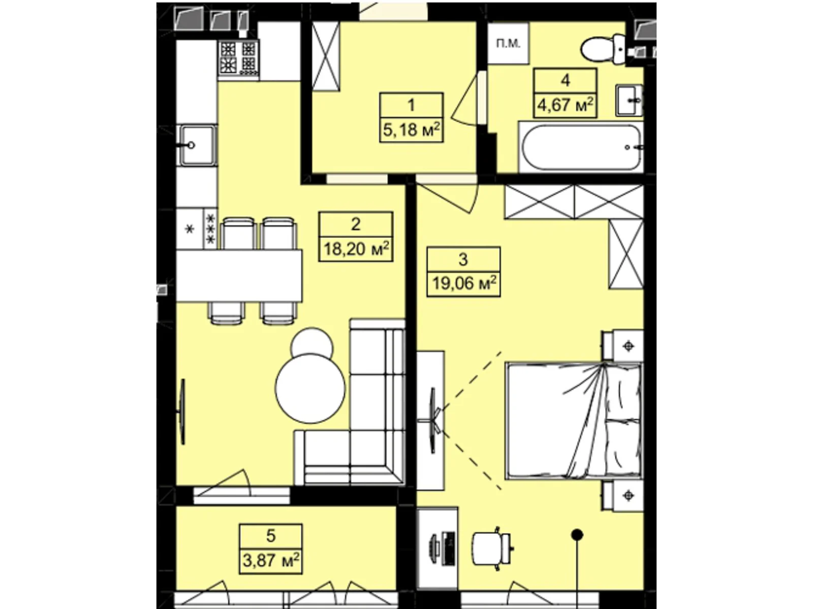 Продается 1-комнатная квартира 50.98 кв. м в Лисиничах, цена: 51278 $ - фото 1