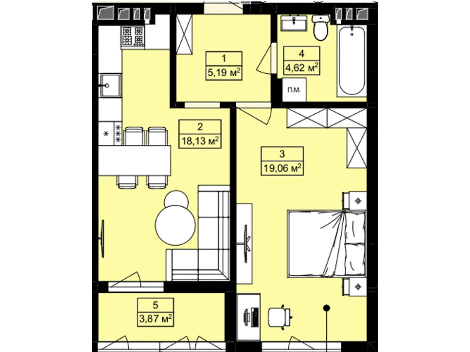 Продается 1-комнатная квартира 50.87 кв. м в Лисиничах, цена: 53581 $ - фото 1