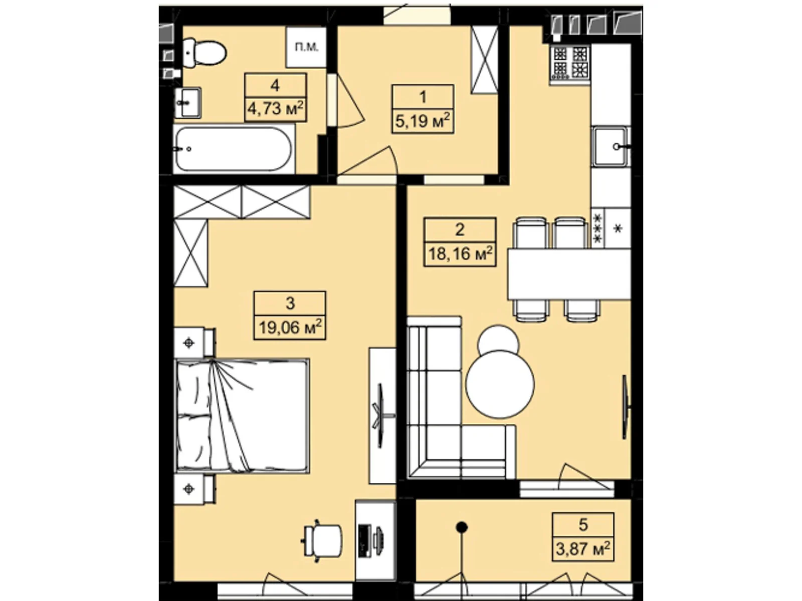 Продается 1-комнатная квартира 51.01 кв. м в Лисиничах, цена: 55904 $