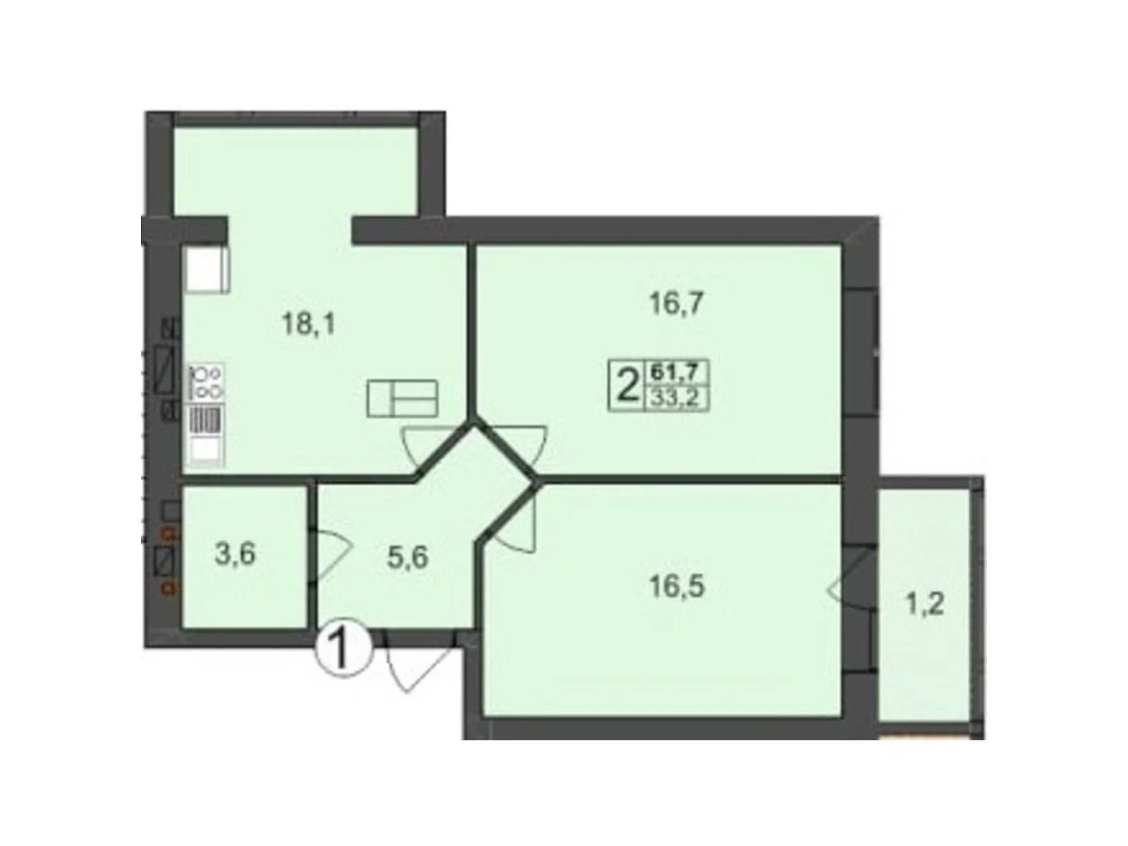 Продается 2-комнатная квартира 61.7 кв. м в Житомире, цена: 47105 $