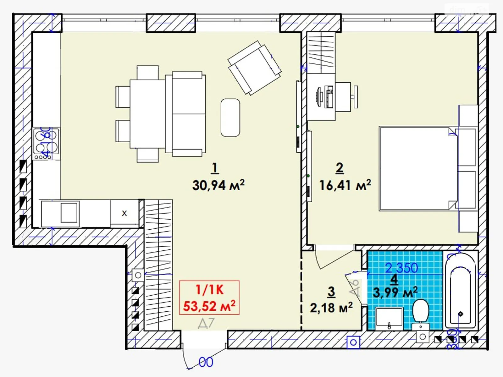 Продается 1-комнатная квартира 53 кв. м в Ивано-Франковске, ул. Довбуша - фото 1