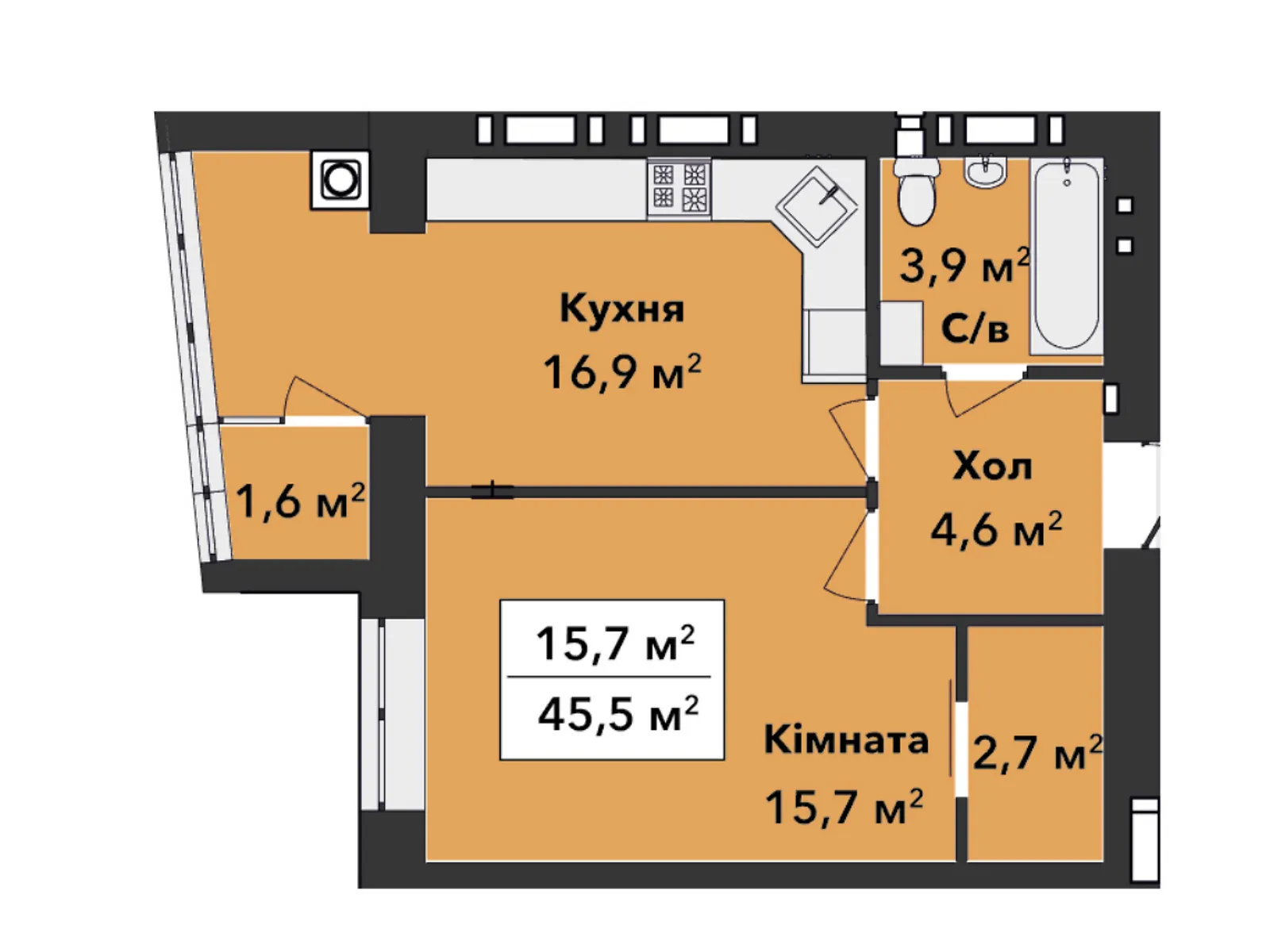 Продається 1-кімнатна квартира 45 кв. м у Хмельницькому, вул. Панаса Мирного, 9