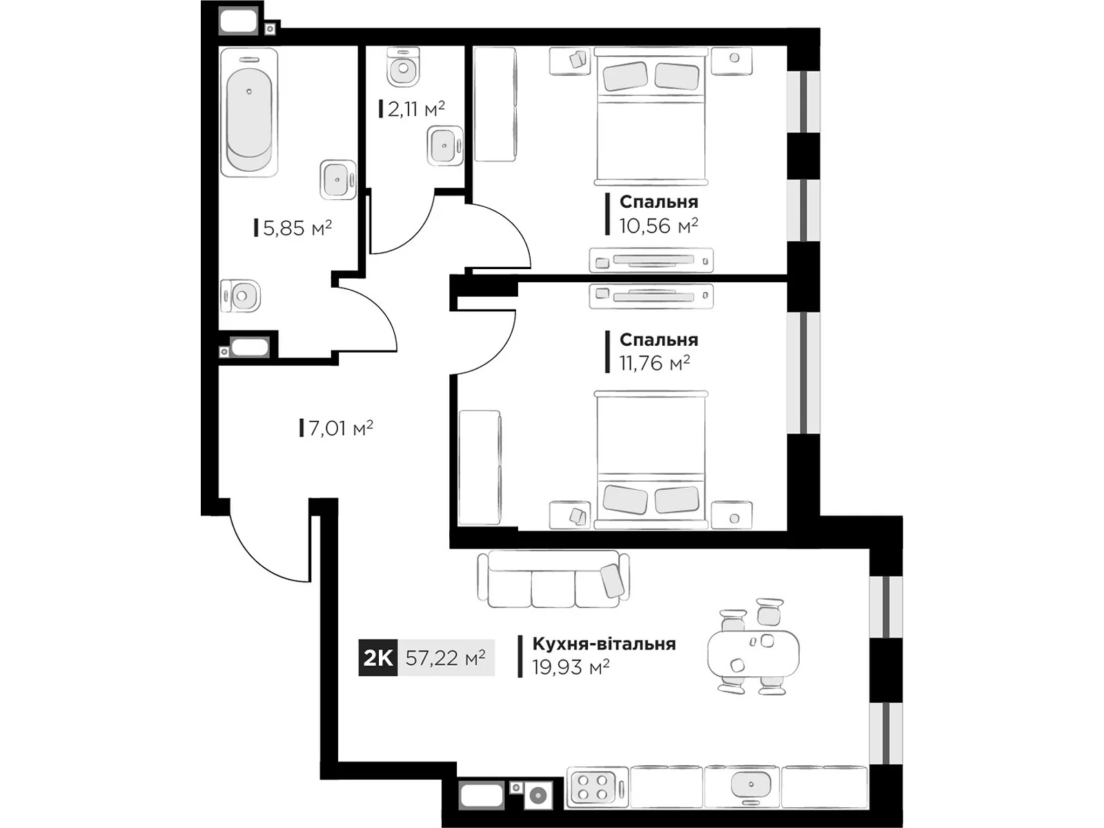 Продается 2-комнатная квартира 57.22 кв. м в Львове, цена: 74651 $