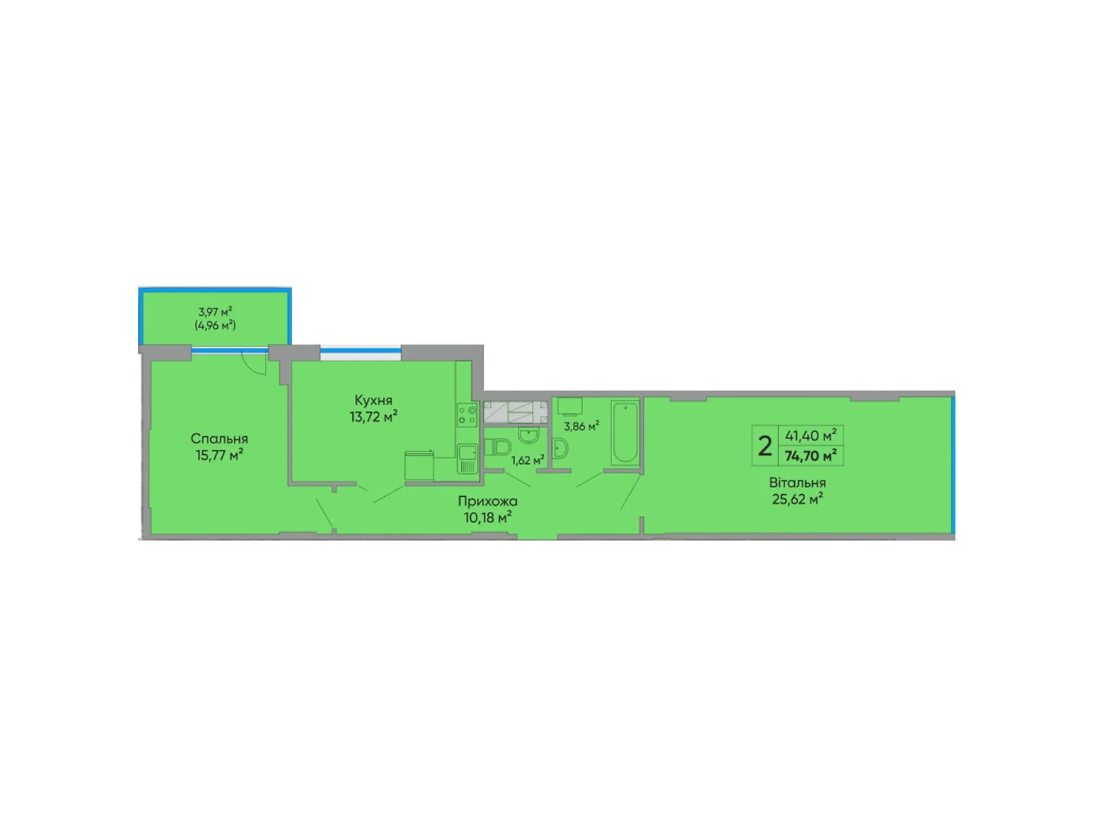 2-комнатная квартира 76 кв. м в Тернополе, цена: 60800 $