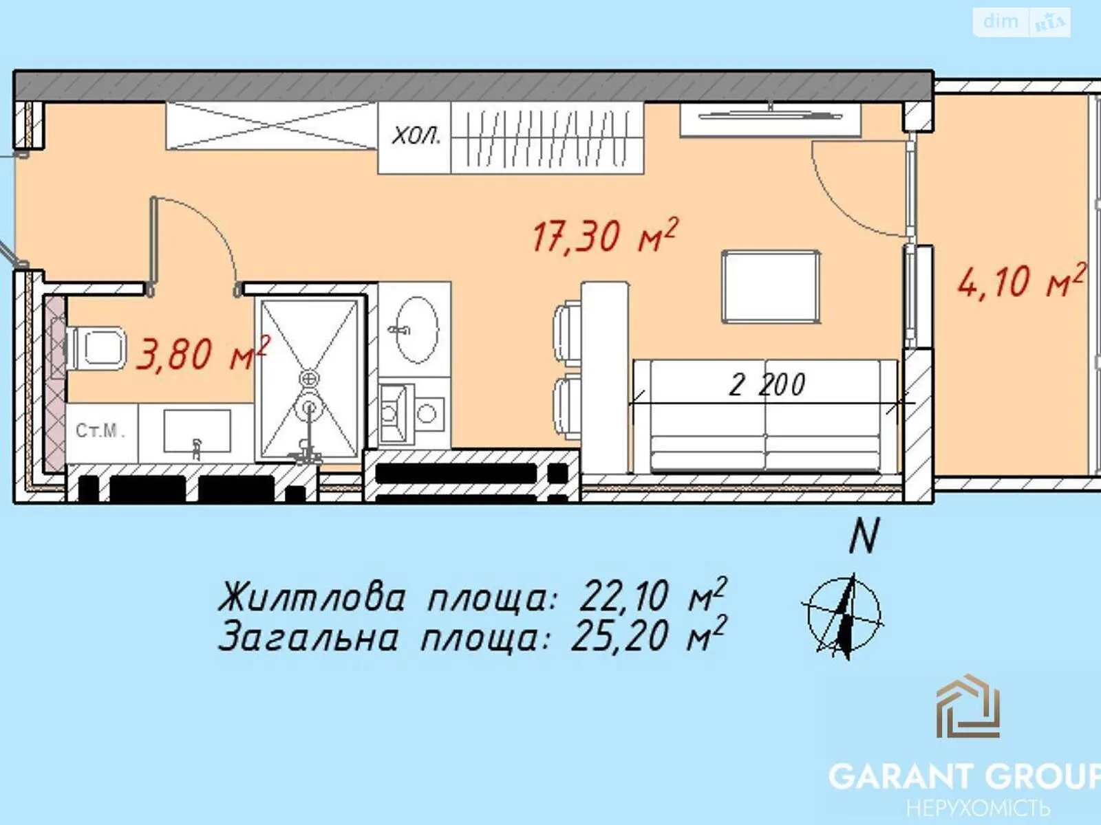 Продается 1-комнатная квартира 25.2 кв. м в Одессе, ул. Пишоновская