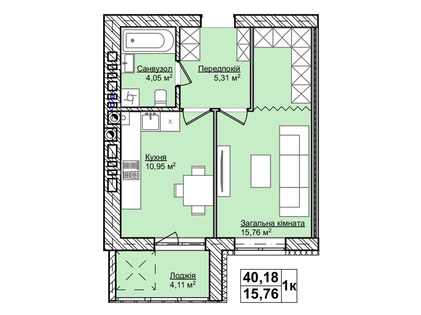 Продается 1-комнатная квартира 40.18 кв. м в Каменце-Подольском, цена: 22903 $ - фото 1