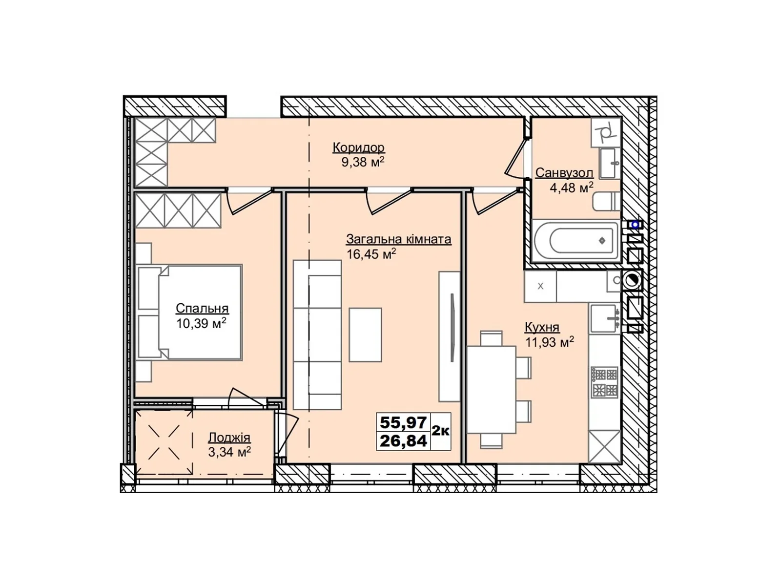 Продается 2-комнатная квартира 55.97 кв. м в Каменце-Подольском, цена: 31903 $ - фото 1