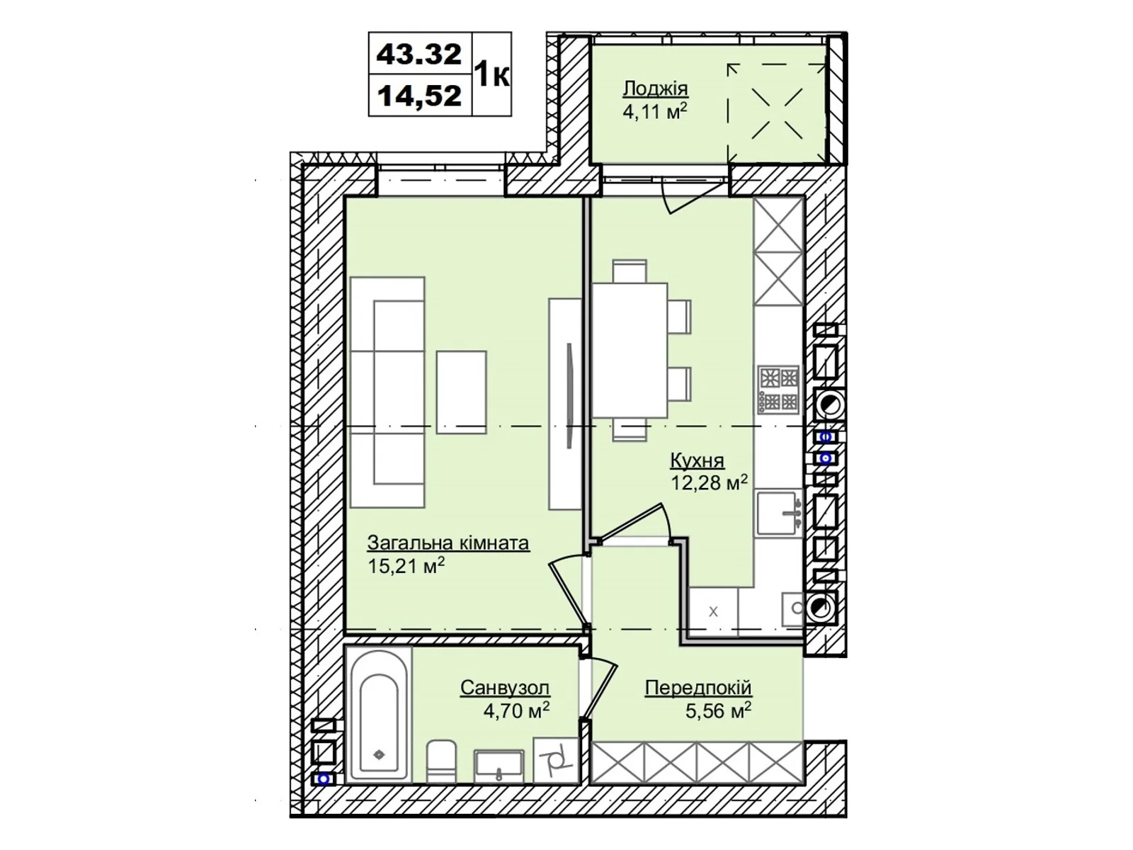 Продается 1-комнатная квартира 43.32 кв. м в Каменце-Подольском - фото 1