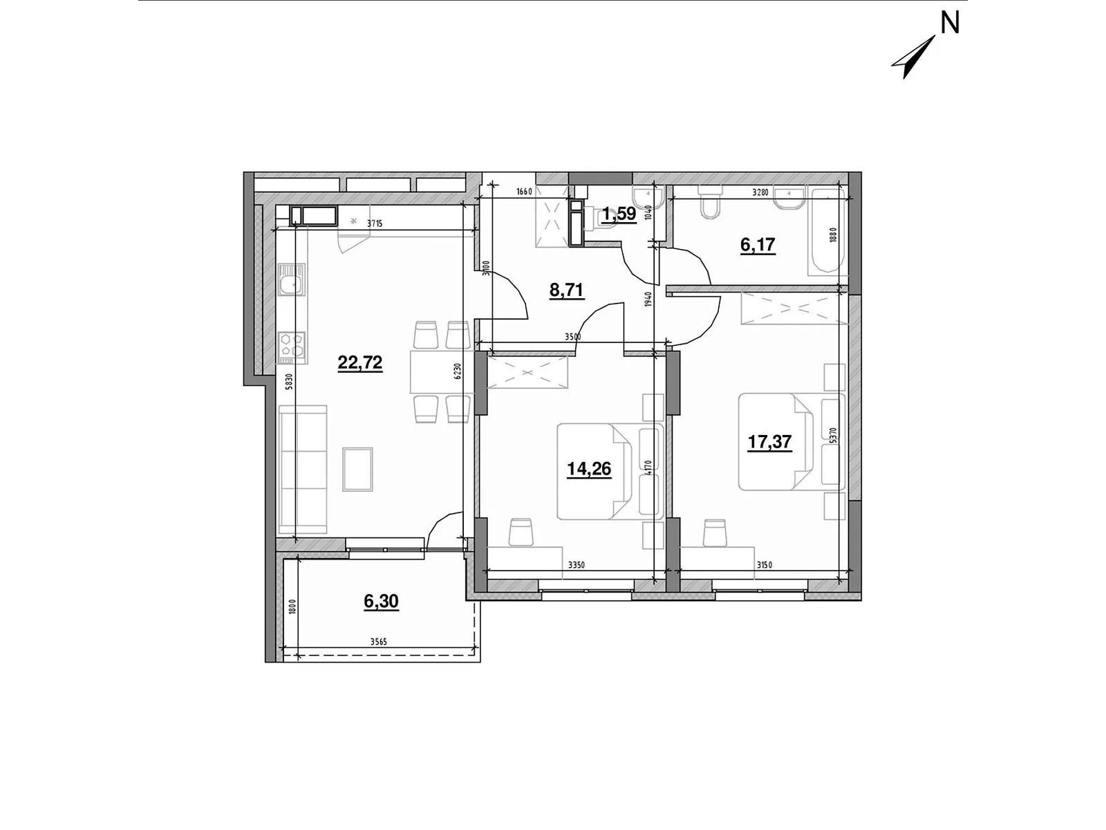 Продается 2-комнатная квартира 77.12 кв. м в Киеве, просп. Воздухофлотский, 56