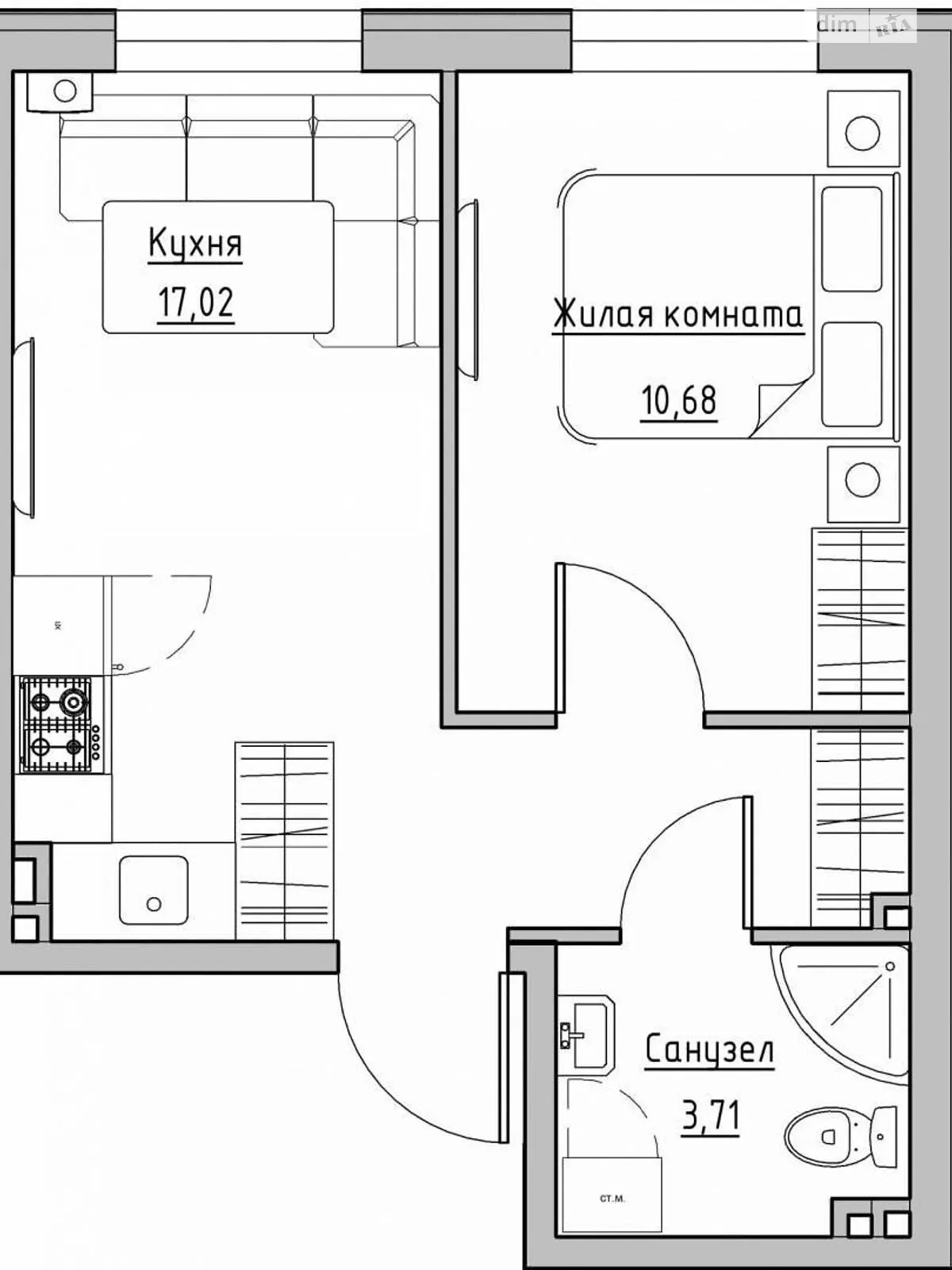 Продается 1-комнатная квартира 31.58 кв. м в Авангарде, ул. Озерная ул.